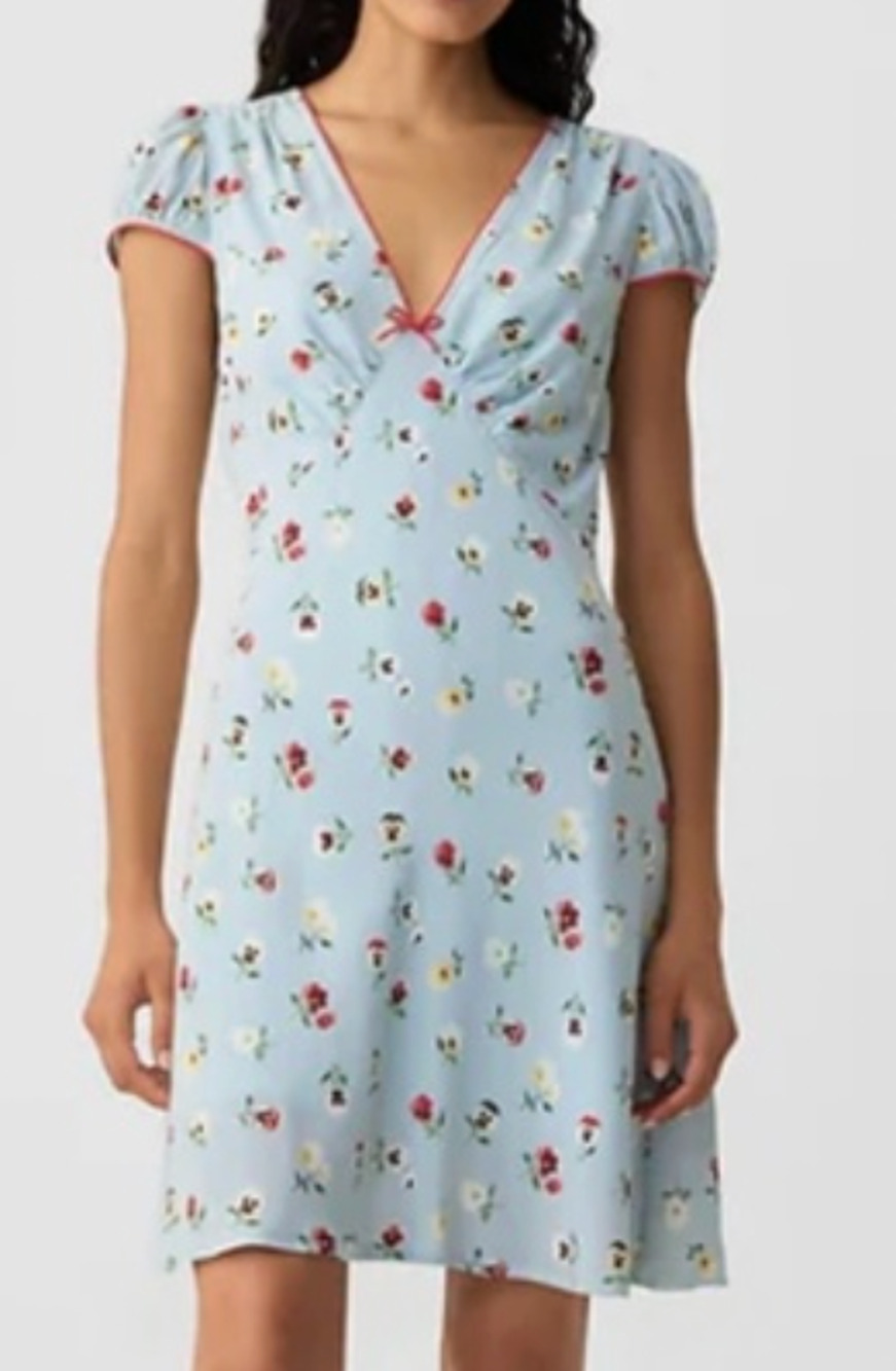 NWOT Gap × doen Floral Mini Dress Blue Red Green Size 8